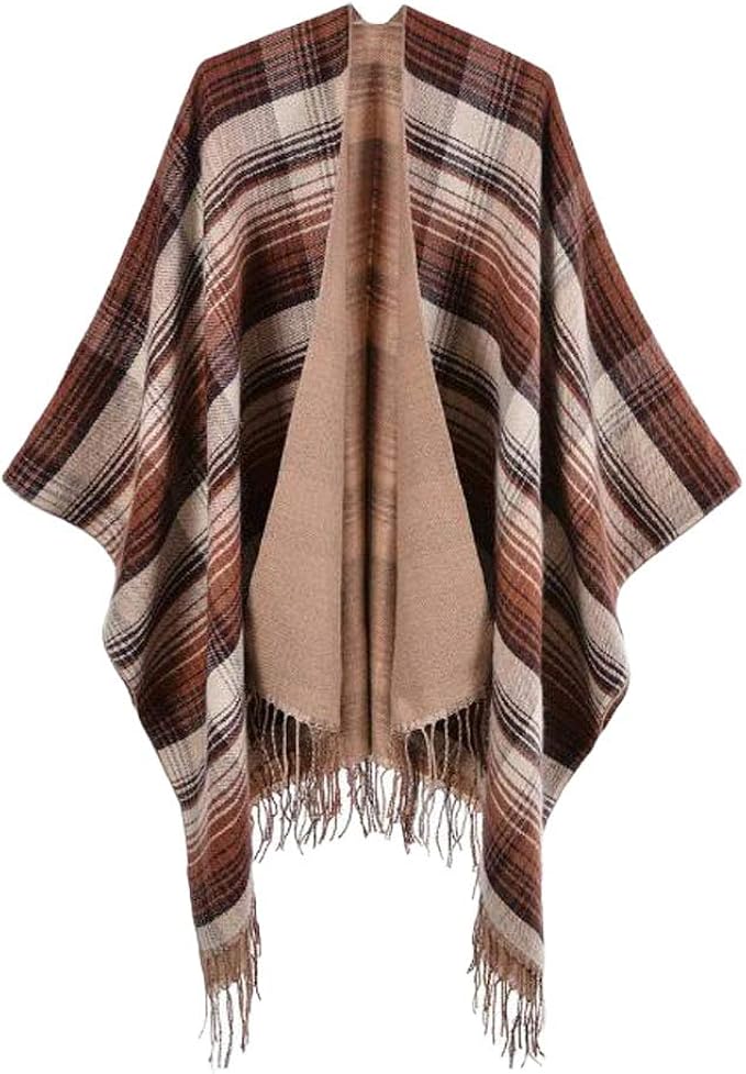 Mu Women Oversized Poncho Cape, Warm Shawl Wrap Blanket Cardigans, Open Front Knitted Shawl 