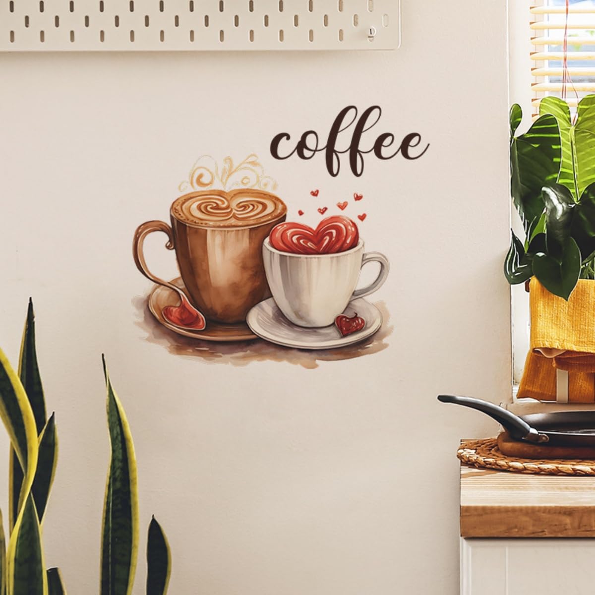 HGDESIGN® Wall Sticker Coffee Time But First Coffee Owl Cappuccino Wall Sticker Wall Decoration for Kitchen Dining Room (D)