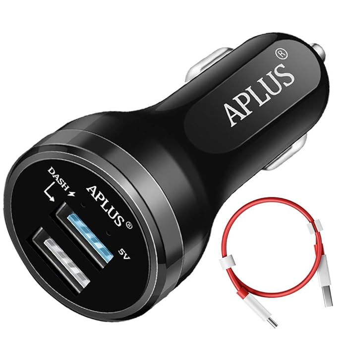 Dash Car Charger, Aplus Dual USB Charging Rapidly Car Charger for Oneplus 3 / 3T / 5 / 5T / 6 / 6T (Black)