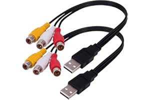 YEWORTH BERANMEY USB to 3RCA Cable, [2 Pack] 0.25m USB Male to 3 RCA Female Jack Splitter Audio Video AV Composite Adapter Cable Cord for TV/PC.