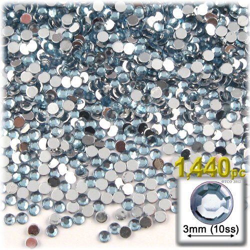 The Crafts Outlet 1440-Piece Flat Back Round Rhinestones, 3mm, Light Blue