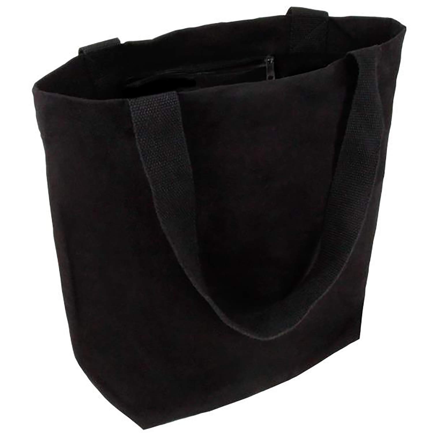 Cottonbagjoe Large Shopper Cotton Bag 45 × 38 × 16 cm Made of 220 g/m² Cotton - Fabric Bag with Zip Inner Pocket, Soft Finish & Black Handles - Oeko-Tex Standard 100, black, 45 x 38 x 16 cm