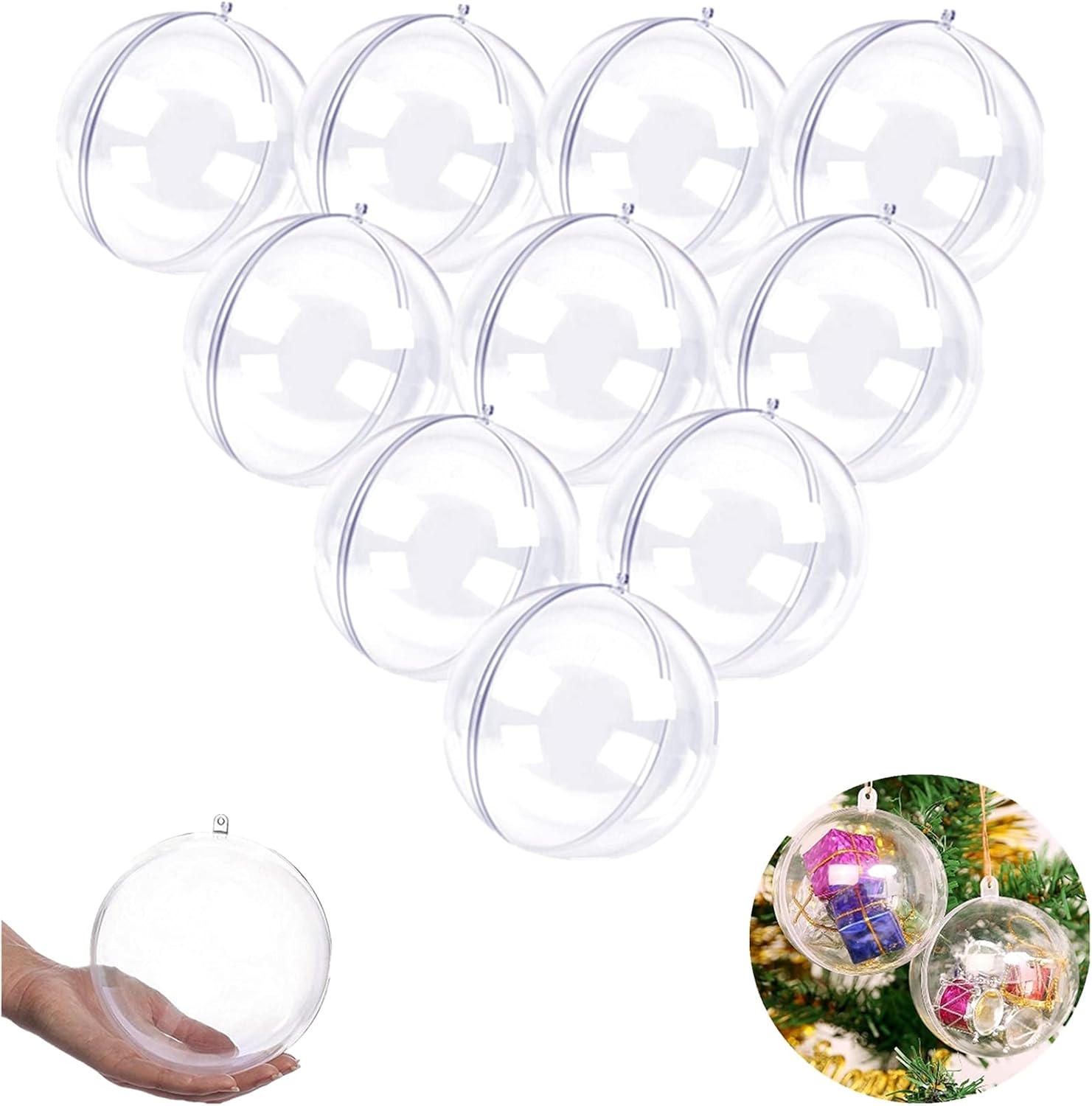 Ornaments - YUYIKES 80mm Clear Christmas Ball Ornaments, 10Pcs Fillable DIY Craft Plastic Balls Transparent Xmas Decor Balls - Fillable Bauble Ball Ornaments for Holiday Wedding Party Décor (80mm)