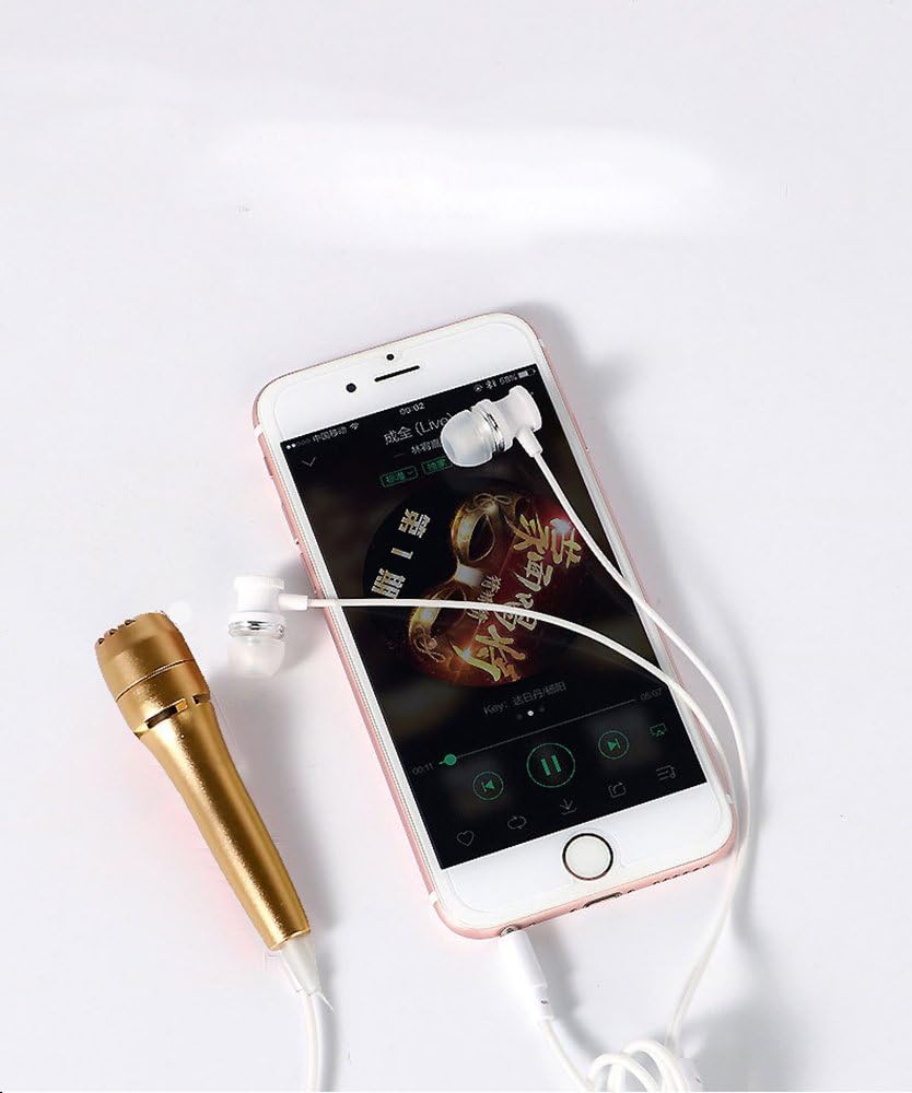 CCLOON Mini Mental Handheld 2-1 Condenser Microphone MIC with a Earphone and Innovative Perfume Crystal Wire for Laptop computer tablet PC and TV karaoke smartphone (Gold)