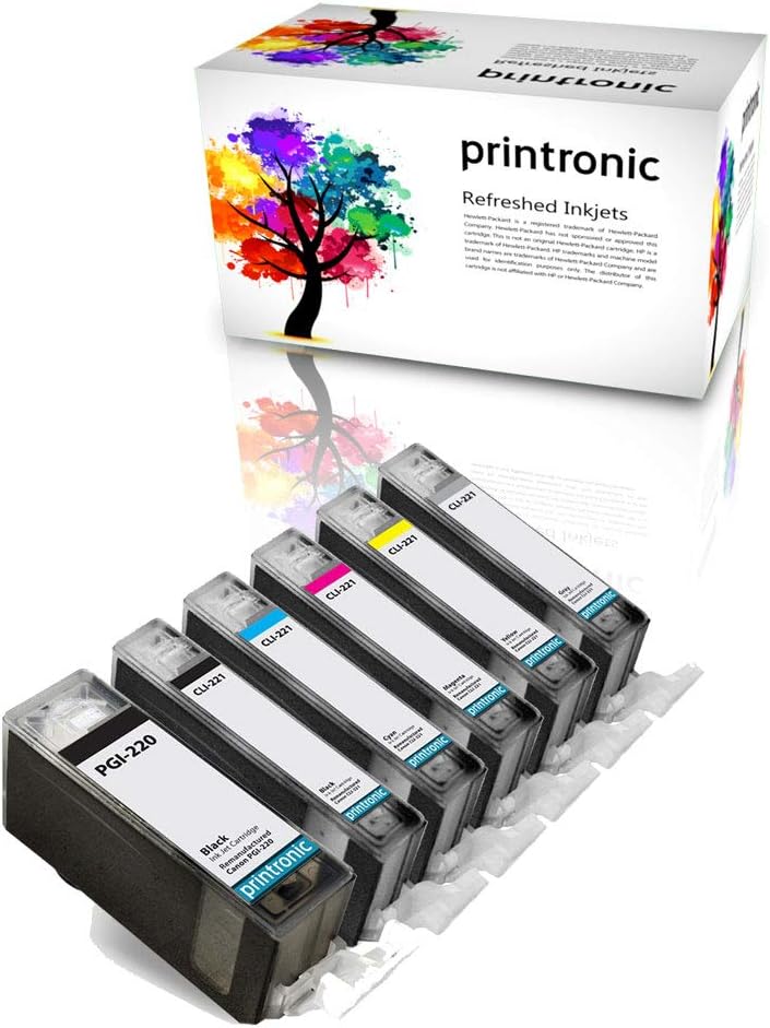 Printronic Compatible Ink Cartridge Replacement for Canon CLI-221 PGI-220 for use with PIXMA MP980 PIXMA MP990 Ink Cartridges (6 Pack)