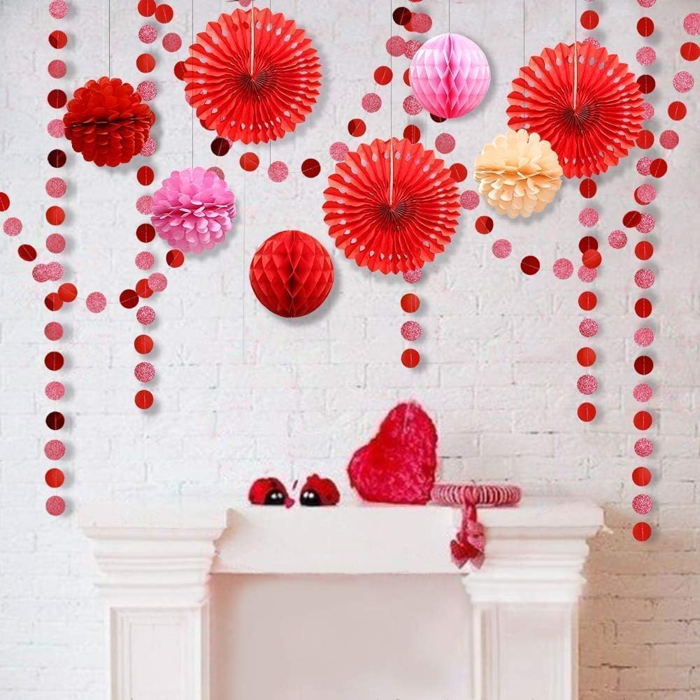Rose Red Pink Party Pom Pom Kit for Valentines Day Decorations Hanging Garlands Streamer Fan Flower PomPom Decor Event Celebration Decor Anniversary Wedding Bachelorette Party Suppliers
