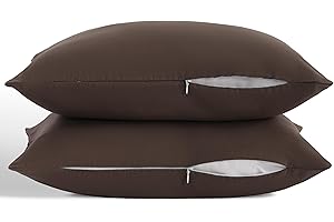 ORGANICTUNE Zippered Toddler Pillowcases Set of 2, 100% Brushed Microfiber 13x18 Pillowcases, Super Soft and Cozy Travel Kids Nursery Pillow Cases, 13x18 Inches, Dark Brown