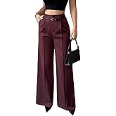 NRTHYE Business Casual Pants for Women High Waisted Straight Wide Leg Work Trousers Dress Suit Pants with Pockets
