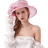 2025 Kentucky Derby Hats for Women- Organza Church Hat Fascinator Hat for Tea Party Bridal Wedding Hat Wide Brim Sun Hat