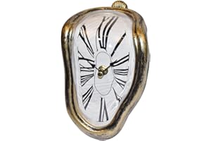 OHmaker Melting Clock Dali Melted Clock Gift Decor Art Inspired Wall Clock Twisted Shelf Hanging Surrealist for Decorative Shop Office Home Desk Roman Antique Gold…