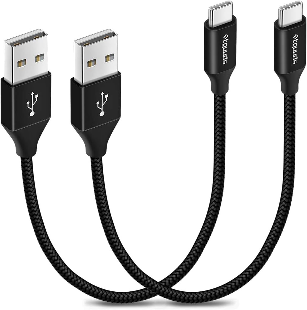 [2-Pack, 1ft] Short USB Type C Cable, etguuds 4.2A Fast Charging USB-A to USB-C Charger Cord Nylon Braided for Samsung Galaxy S20 S10 S9 S8 Plus S10+ S9+ S10E Note 10 9 8, A10e A20 A50 A51, Moto G7 G8