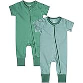 Teach Leanbh Baby Boys Girls 2-Pack Romper Jumpsuits Cotton 2 Way Zipper Short Sleeve Footless Sleep and Play 3-24 Months