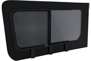 Brixwell 1402mm W x 777mm H Glass Window for Mercedes Sprinter 2007+, Passenger Side First Sliding with Internal Screen, 170" Wheelbase, 15 Percentage UV Light Transmission, Privacy Tinted