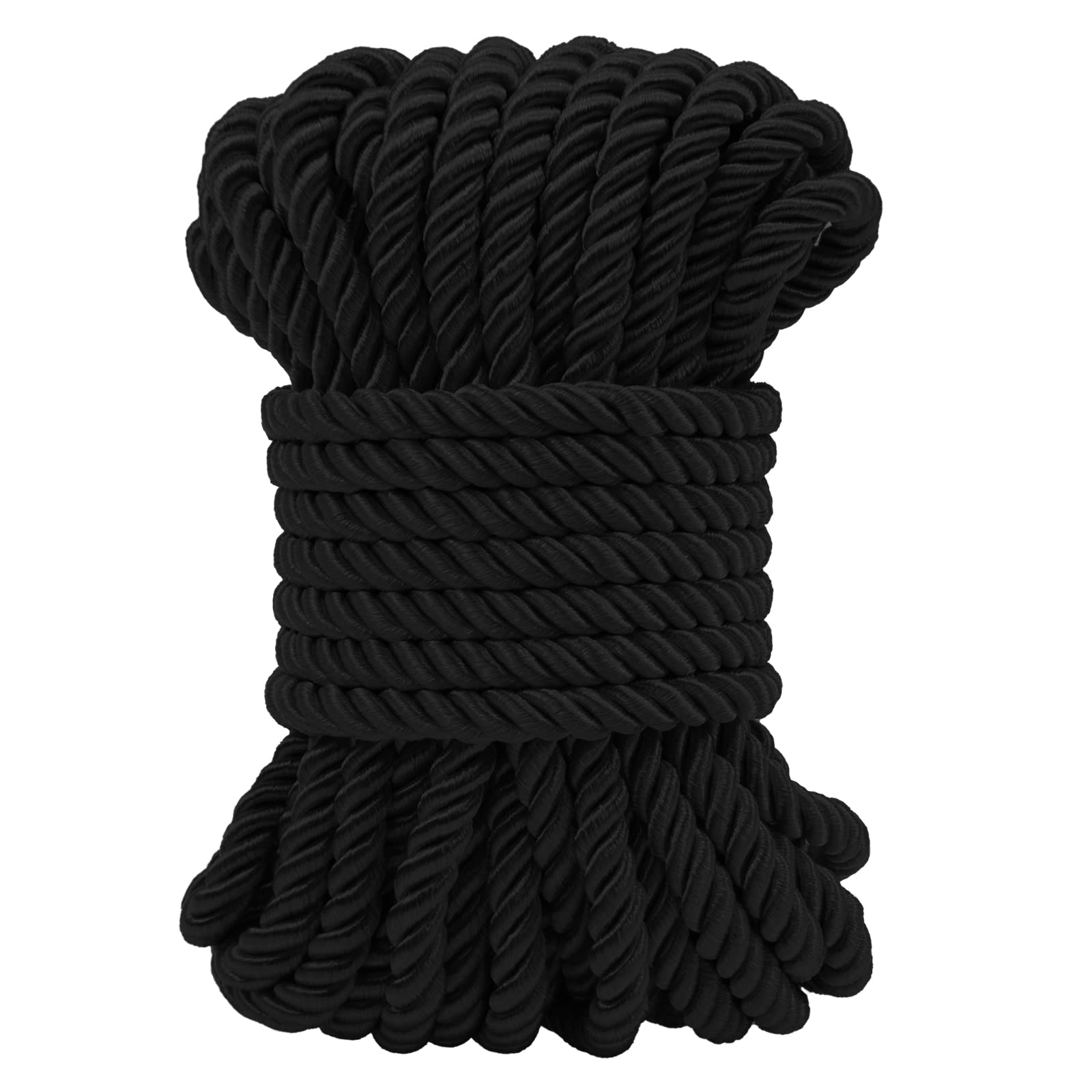 LEREATI Black Twisted Cord Rope 7mm x 10m, 3-Ply Polyester Cord Soft Craft Rope Satin Cord Trim, Decorative Twisted Macrame Cord for DIY Craft Curtain Tieback Honor Cord Gift Bags Home Decor