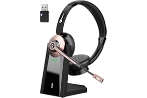 EARBAY Wireless Headset, Bluetooth Headset with Microphone Noise Canceling & USB Dongle, Wireless Headphones with Mic Mute & Charging Dock for PC Computer Cell Phone Remote Work Office Zoom Meetings Call
