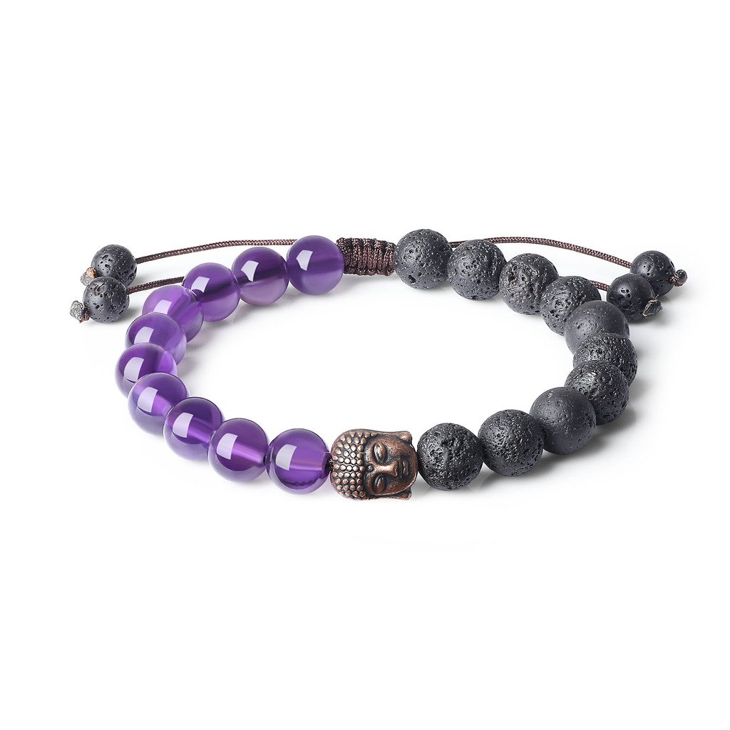 COAI® 8mm Buddhist Prayer Beads Lava Amethyst Stones Bracelet