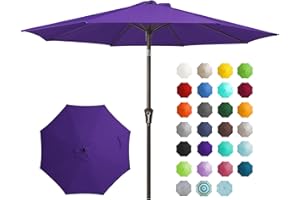JEAREY 9FT Outdoor Patio Umbrella Outdoor Table Umbrella with Push Button Tilt and Crank, Market Umbrella 8 Sturdy Ribs UV Protection Waterproof for Garden, Deck, Backyard, Pool (Dark Purple)