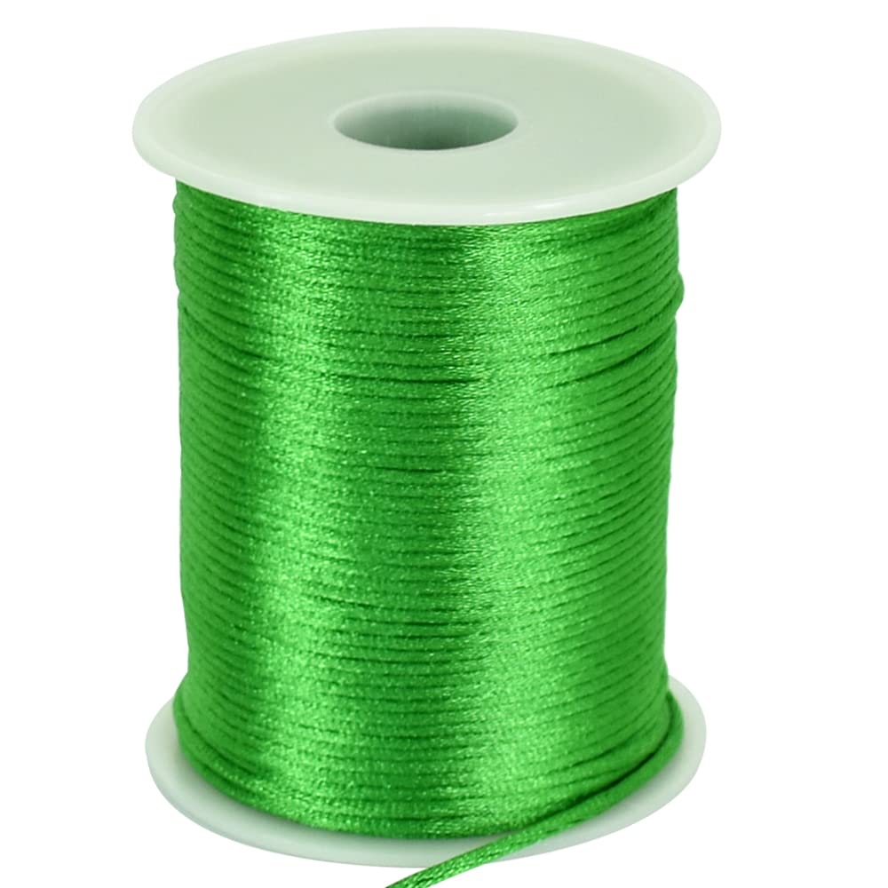TONIFUL 2mm x 110 Yards Green Nylon Cord Satin String for Bracelet Jewelry Making Rattail Macrame Trim Cord Necklace Bulk Beading Thread Kumihimo Chinese Knot Craft