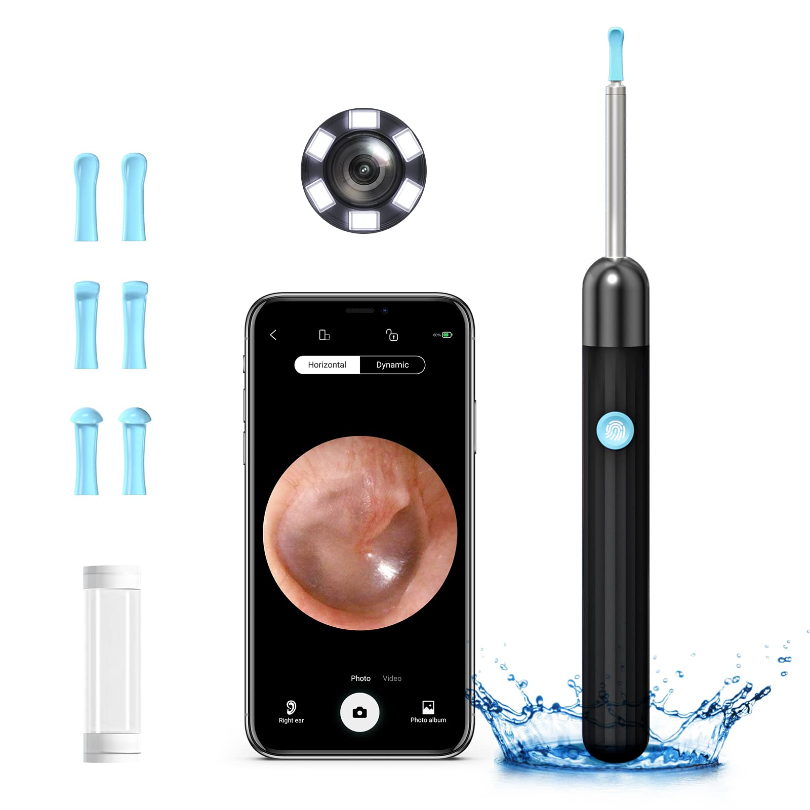 Ear Wax Remover 1080P FHD Wireless Ear Wax Removal Kit WiFi Ear Cleaner Camera with 6 LED Lights, Visual Ear Otoscope for Adults, Kids & Pets