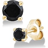 Dewberry 0.30 to 2.00 Ct Round Cut Black Diamond Stud Earrings for Women's Gift | 4 Prong Set Push Back Solitaire Stud | 14K White or Yellow Gold Plated | 925 Sterling Silver Earrings for Men's