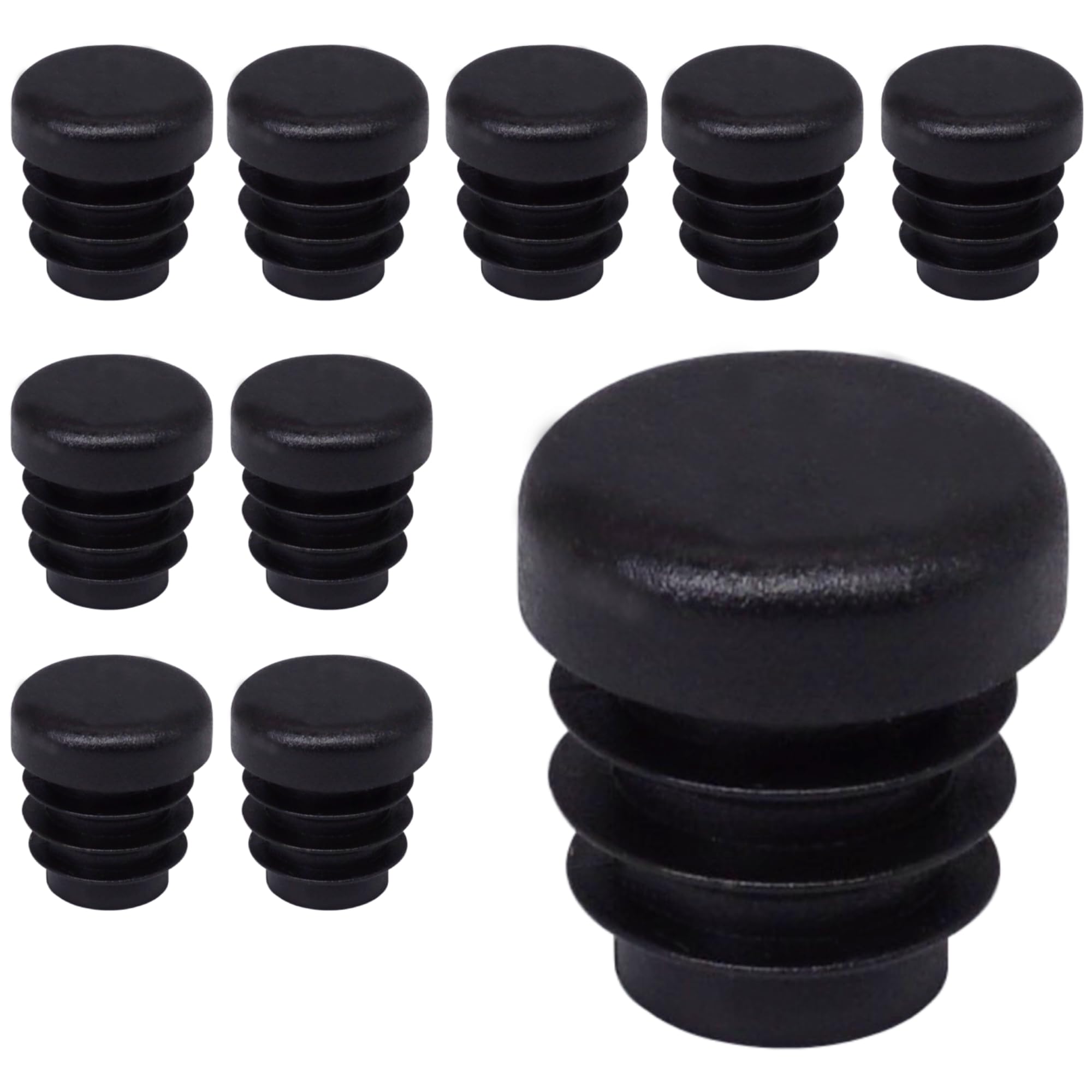SKIR'CO (10 pcs) Round Tube Inserts 12 mm, Fence Post Plugs, Black Plastic Tube End Caps, Pipe Plugs, Black RAL 9005