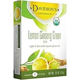 Davidson's Organics, Lemon Ginseng Green, 8-count Tea Bags, Pack of 12
