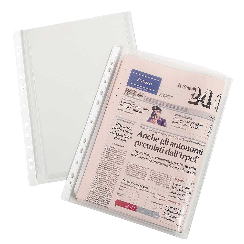 Oxford A4 Expanding Punched Pockets, Glass Clear, 180 Micron, Pack of 10