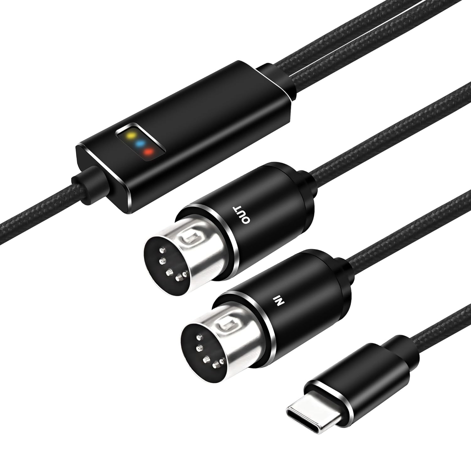 XMSJSIY 2M MIDI to USB C Type-C Interface Cable Adapter, 5 Pin MIDI to Type-C Input&Output Adapter Cord Converter for Piano Keyboard to PC Mac Laptop with LED Indicator