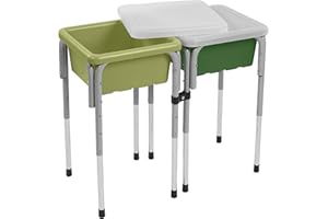 ECR4Kids 2-Station Sand and Water Adjustable Play Table, Sensory Bins, Fern Green/Hunter Green
