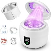 Waterproof Ultrasonic Retainer Cleaner Machine with 180ml Removable Water Tank - 45kHz Ultrasonic Cleaner for Mouth Guards, Jewelry, and Retainer Cleaner- Digital Timer, Smart Pause, Quiet to 30dB