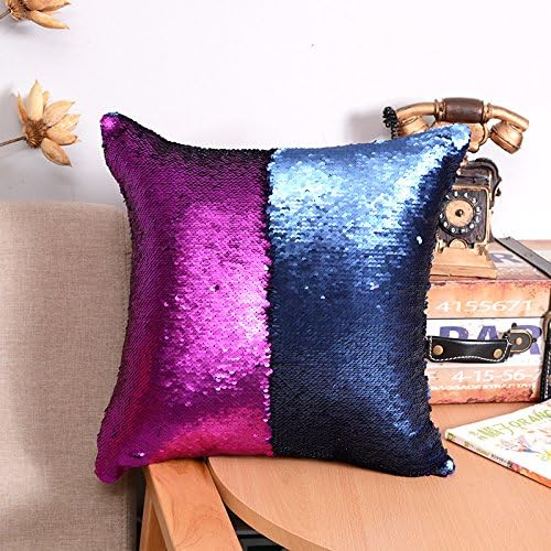Houtemy Mermaid Throw Pillows Reversible Sequins Sparkly Pillows Case Magic Color Changing Mermaid Pillow Cover 16” x 16” - Purple and Blue