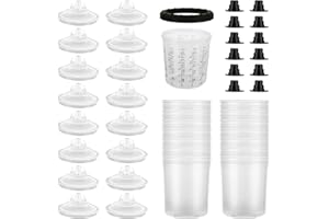 YAYODS 25 Pack Disposable Paint Sprayer Gun Cup Liners and Lid System for Spray Gun, Paint Cups 22 Ounce (650ml) Kit with 25 Mixing Cup Liners, 25 Lids, 10 Plugs, 1 Hard Cup with Retainer Ring