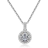 EXPLVAH Round Moissanite Necklace, 925 Sterling Silver 1.0 CTW D Color VVS1 Simple Dainty Pendant Wedding Christmas Gift for Women, Reunion Collection