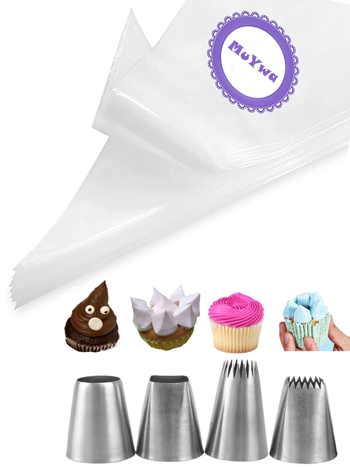 Extra Large Piping Nozzles with Bags for Eclairs,Churros,Macarons,Stars,Meringue,Frosting,Pastry Cookie Dough,24 Pcs