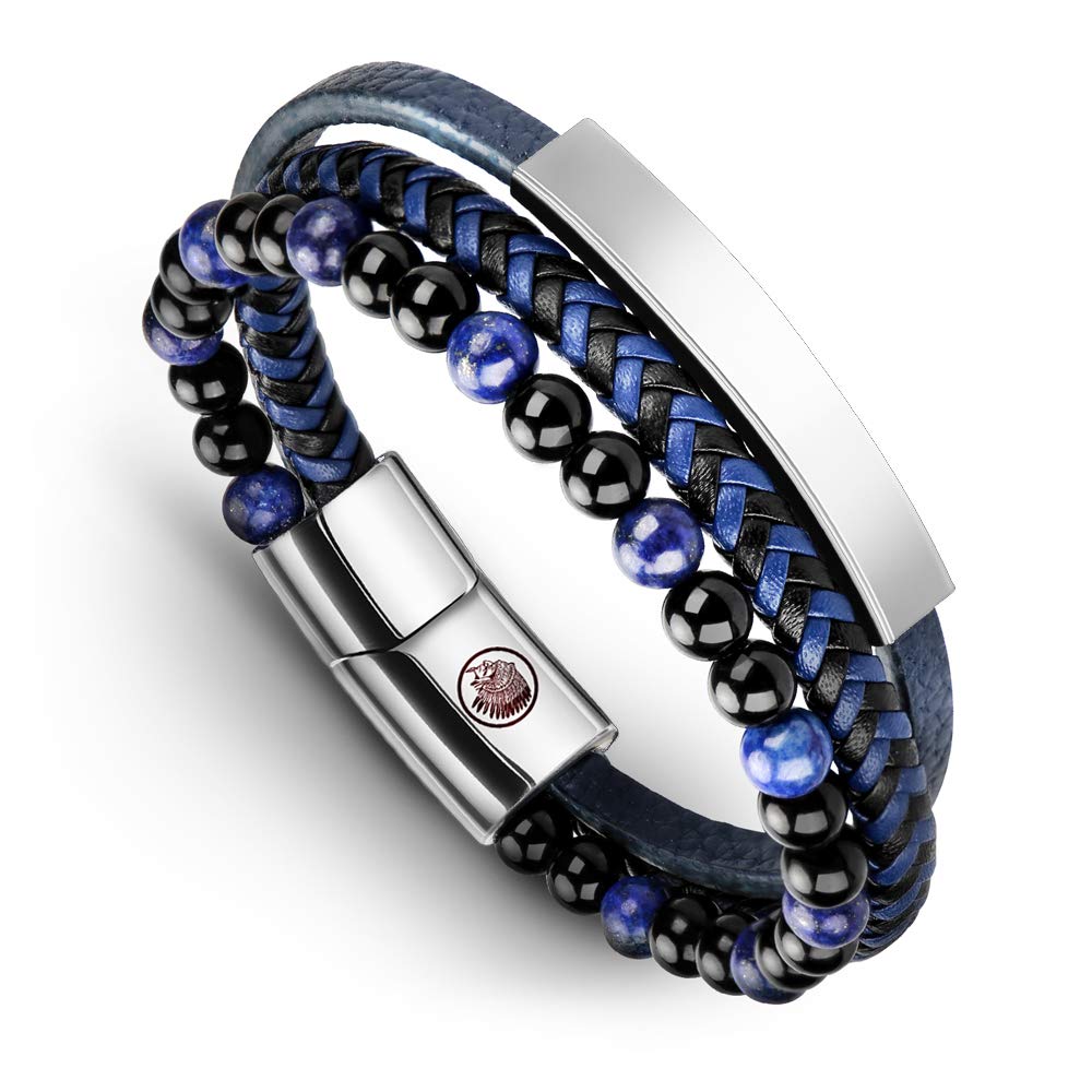 Casisto.J Mens Leather Bracelet – Classic Handmade Braided Black & Brown Cuff Bracelet with Engraved Magnetic Clasp Free Jewelry Gift Boxed