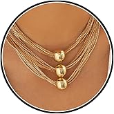 Wlahm 14K Gold Ball Multi-Layered Choker Necklace for Women,Unique Statement Sphere Adjustable Collarbone Chain Necklace Trendy Anniversary Jewelry Gifts
