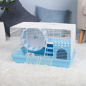Small Pet Cage Hamster Cage Hedgehog Feeding Cage With Running Wheel Garden House Large Space Design Breeding Cage Blue Color B Size 45 29 30cm Amazon Co Uk Pet Supplies