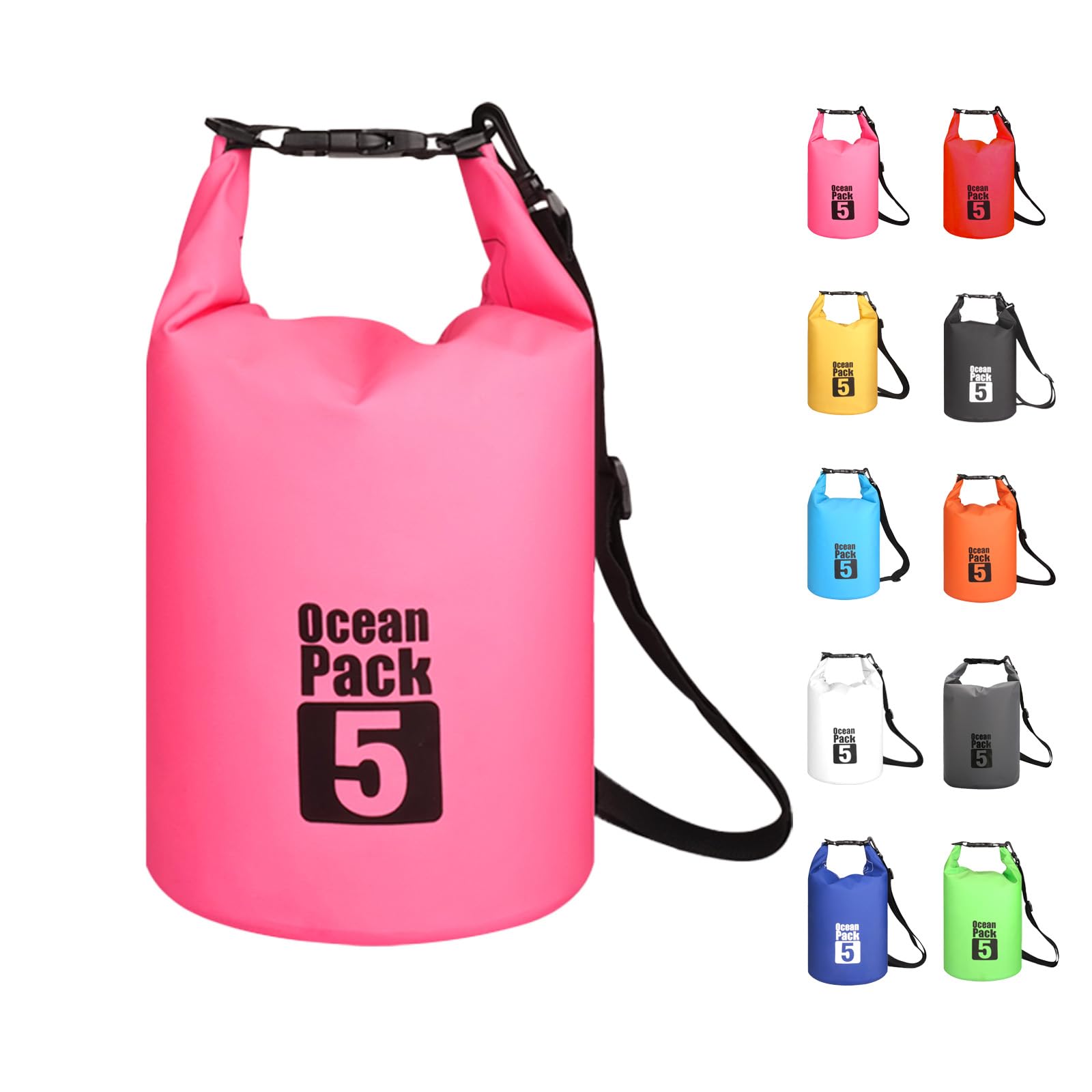 MORAINJAY 5L Rose Red Dry Bag,Waterproof Bag with Single Adjustable Shoulder Strap,Small Capacity Dry Sack 2L 5L 10L 15L 20L 30L for Outdoor Camping,Rafting,Swimming,Boating,Surfing