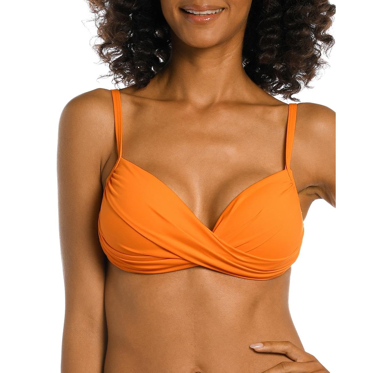 La Blanca Women’s Island Goddess Over The Shoulder Wrap Bikini Swimsuit Top, Tangerine, 10