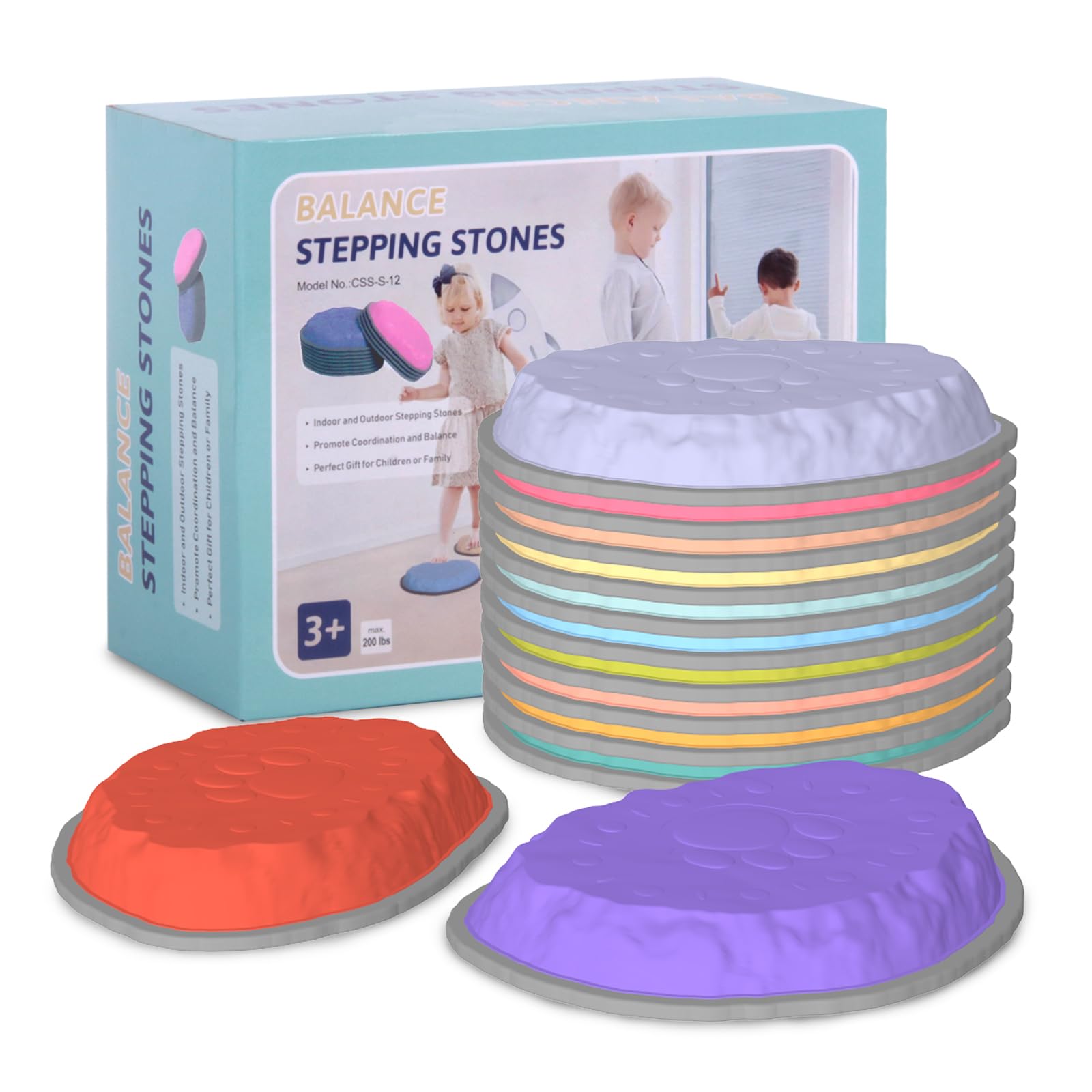 Photo 1 of 12Pcs Stepping Stones for Kids, Todder Ourdoor Toys, The Floor Is Lava Game for Kids Balance Toys, Indoor Obstacle Course for Toddler 1-3