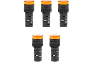 Shopcorp 20mA 22mm Energy Saving, Industrial LED Indicator Lights – 5 Yellow Bulbs for Industrial Equipment and Mount Panels in Operating Rooms and Distribution Boxes, 24V AC/DC