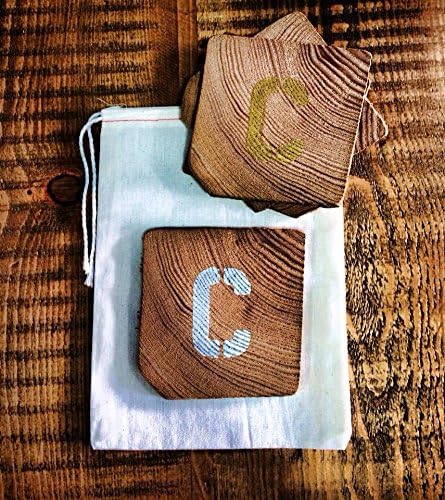 Personalized Set of Coasters Made from Reclaimed Wood. Letters A to Z.