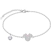 Ruthes Mouse Bracelet for Women Sterling Silver Pink CZ Mouse Chain Bracelet Sparkling Cute Minnie Bow Animal Cartoon Link Bracelet Lucky Cute Princess Jewelry Gifts for Women Daughter Birthday