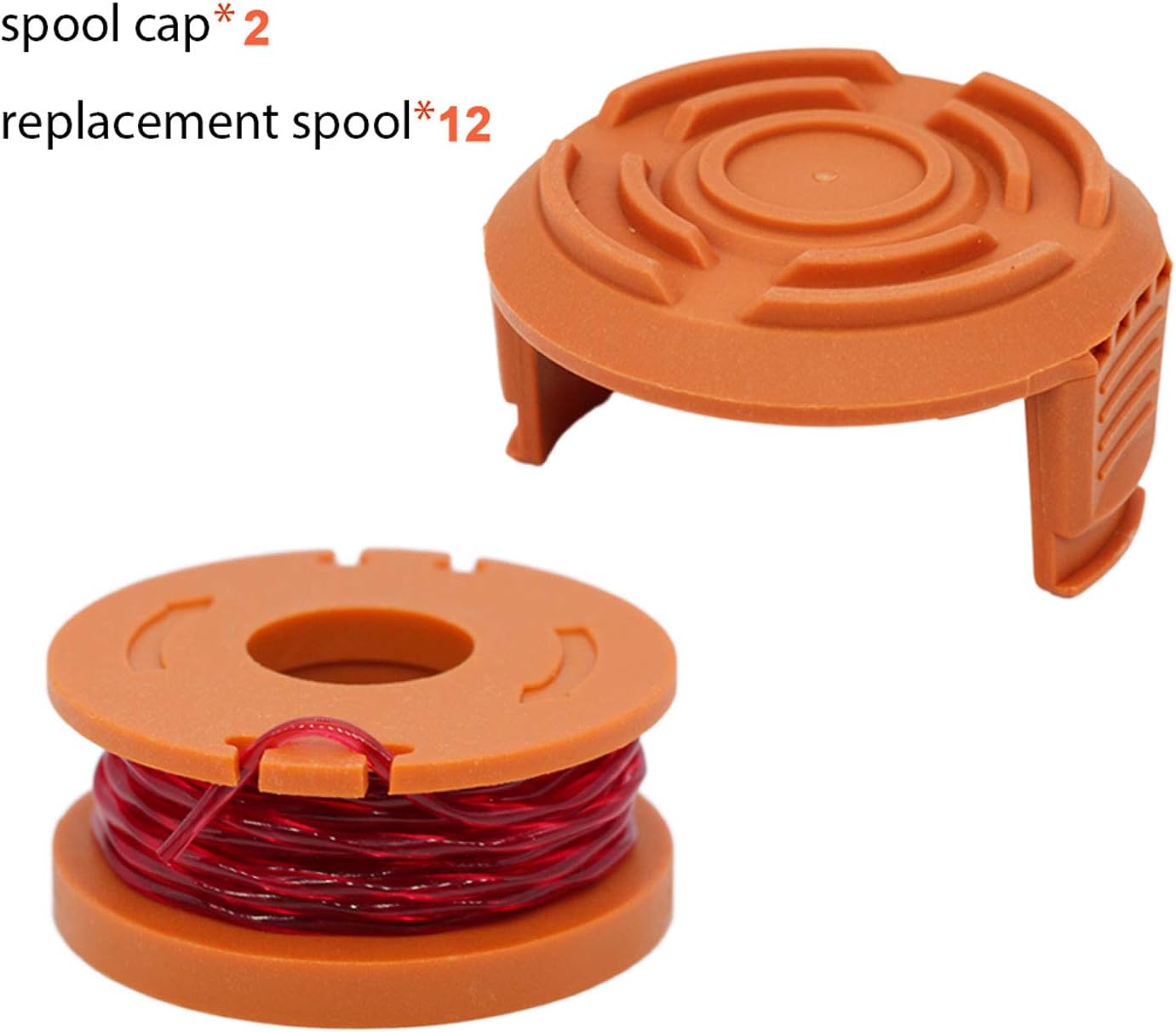RONGJU 12-Pack Replacement Trimmer Spool Line for Worx WA0010 WG180 WG163 WG175 Electric Trimmer/Edger Weed Eater Line 10ft 0.065 ”+ 2 Pack Spool Cap Covers (12 Spools, 2 Caps) : Garden & Outdoor