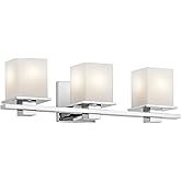Kichler Tully 24" Vanity Light in Chrome, 3-Light Modern Bathroom Light with Satin Etched Cased Opal Glass, (24" W x 6.5" H),