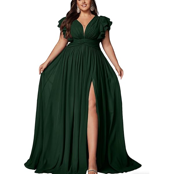 Amazon.com: VOUIAO Women's Daily Plus Size Dresses A Line Chiffon Wedding  Guest Bridesmaid Maxi Dress Prom Evening Party Cocktail Gown Dark Green 1XL  : Clothing, Shoes & Jewelry