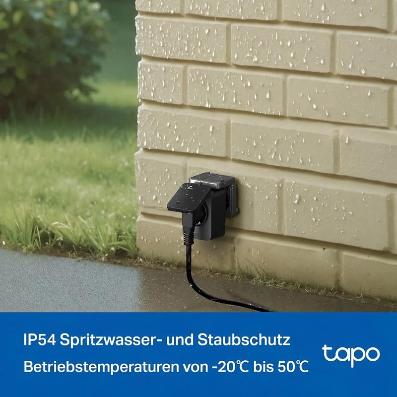 P410M WLAN Outdoor Steckdose, Smart Home Plug mit Stromzähler, IP54, funktioniert mit Alexa, Google Assistant, Siri, SmartThings & Matter, Fernsteuerung, Zeitplan, 2,4 GHz, 3680W/16A