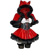 MEOWCOS Women's Gothic Hooded Cape Corset Dress Set Plush Halloween Cosplay Costume with Cat Ears Accessories
