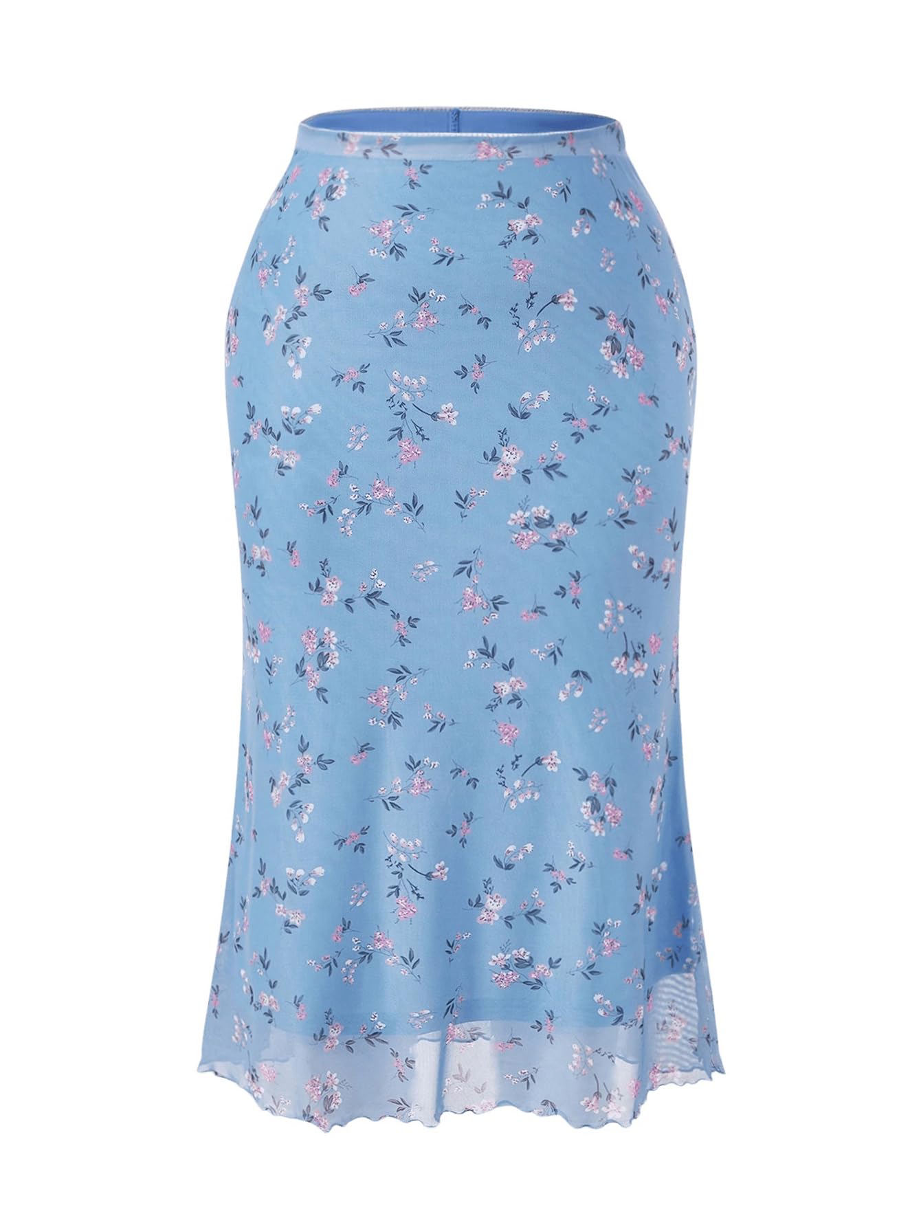 Photo 1 of Milumia Women's Plus Size Floral Long Skirt High Waist Straight Mesh Skirts Light Blue 4XL