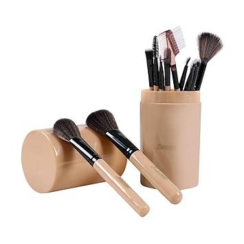 JIAOER Professional Makeup Cosmetic Foundation Brush Set (Brown) - Pack of 12